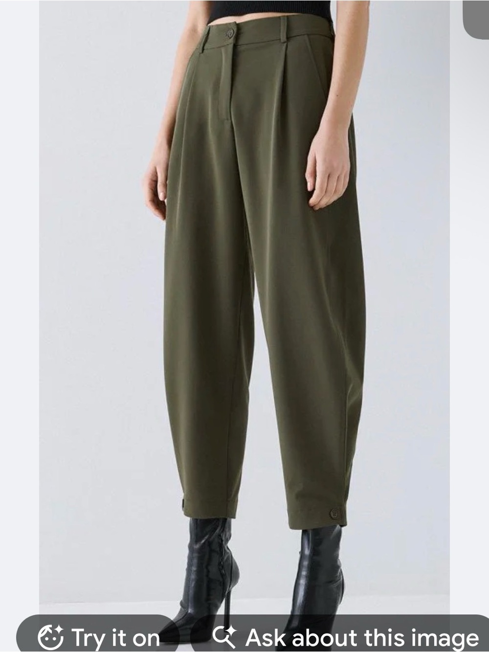 Zara  Olive Pleated Cuffed barrel pants
